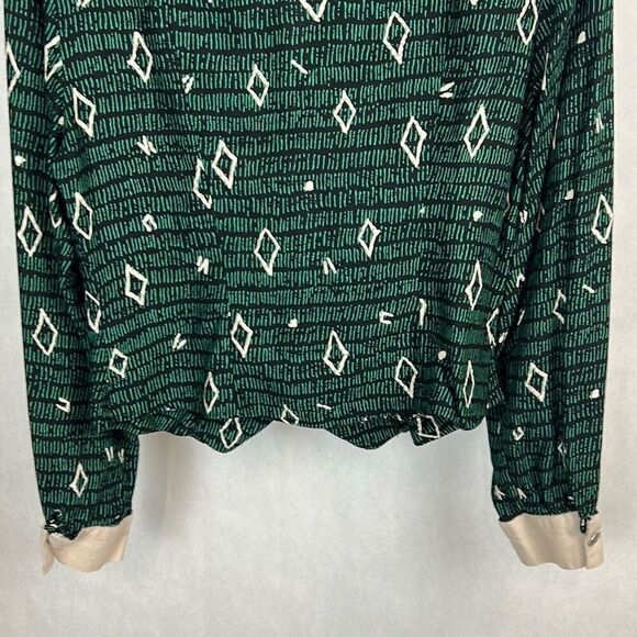 Vtg Banjo Button Down Shirt Sz Medium 90s Long Sleeve Green Black Cream Print - Picture 8 of 10